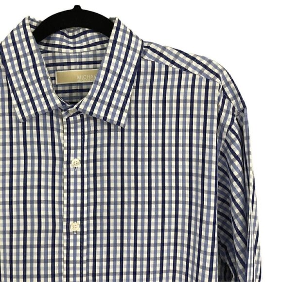 Michael Kors Mens Blue White Gingham Check Button-Front Shirt SZ 17.5 / 32 33 - Picture 3 of 6
